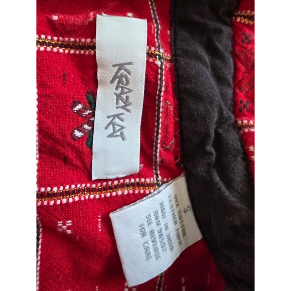 Vintage Krazy Kat Red Plaid Button-Up Shirt S Embroidered Candy Canes Flowers - Picture 3 of 7